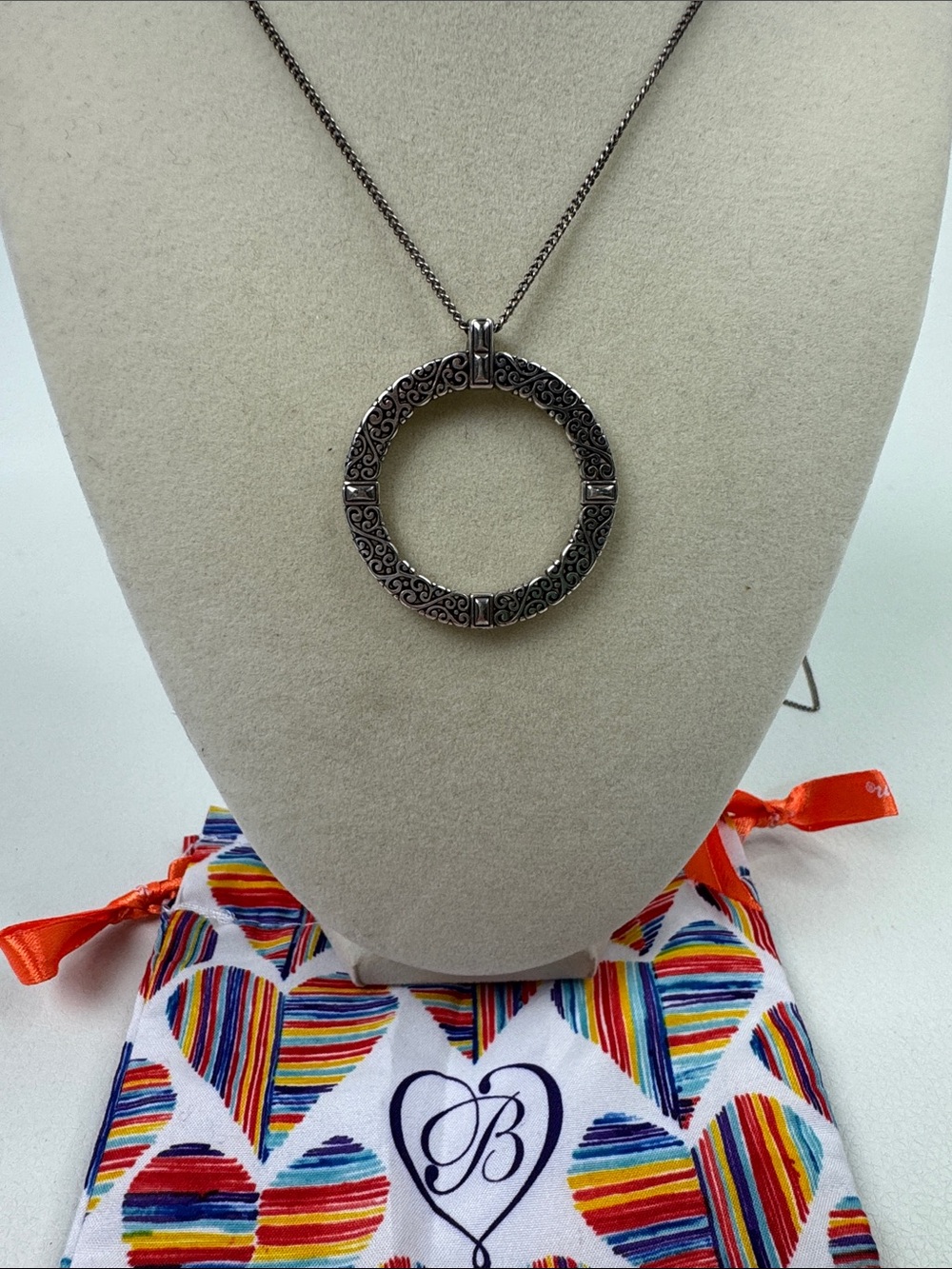 Brighton Silver-Tone Filigree Open Circle Pendant Necklace Long Adjustable bag